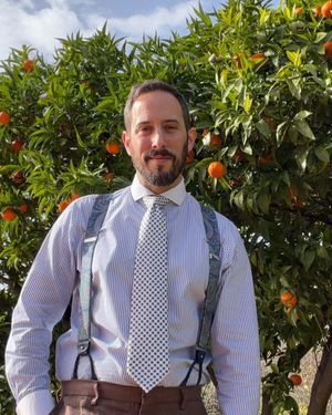 Light Blue Striped Dress Shirt with Brown Tailored Trousers