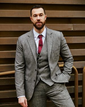 Grey Tweed Three-Piece Suit with Loafers