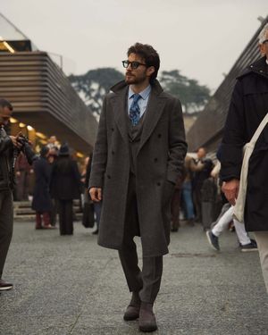 Wool Overcoat with Grey Three-Piece Suit