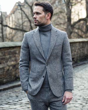 Grey Tweed Suit with Turtleneck