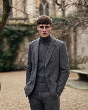 Grey Tweed Suit with Charcoal Turtleneck