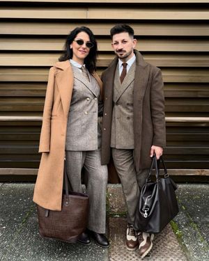 Brown Wool Overcoat with Tweed Three-Piece Suit