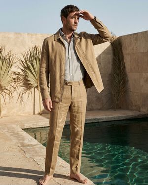 Camel Jacket with Linen Trousers
