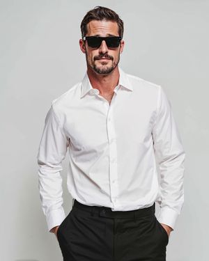 White Shirt with Black Pants and Sunglasses