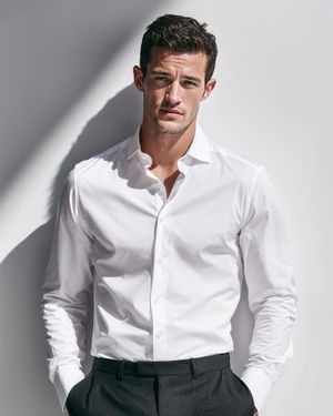 White Dress Shirt with Dark Grey Tailored Trousers