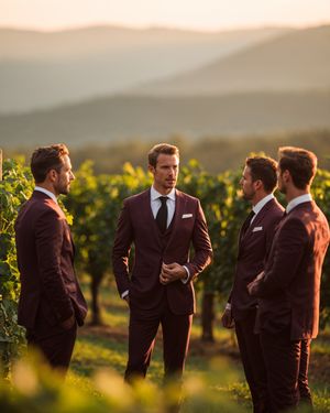 Burgundy Suit with Black Tie