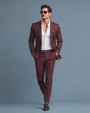 Burgundy Dapper Suit with Sunglasses