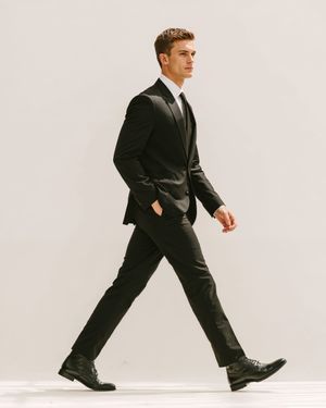 Black Suit with White Dress Shirt and Black Tie