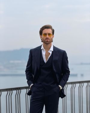 Navy Three-Piece Suit Mediterranean Look