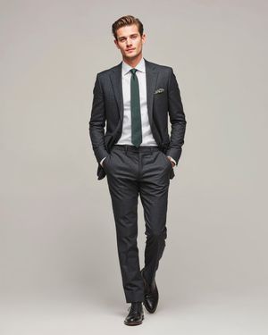Charcoal Grey Suit with Green Tie