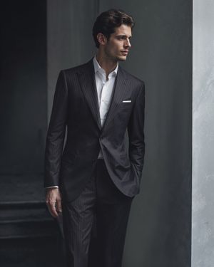 Dark Pinstripe Suit with White Shirt