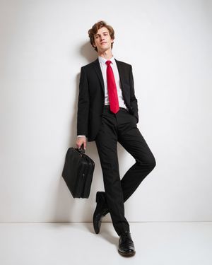 Black Suit with White Shirt and Red Tie