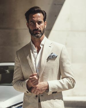 Beige Summer Suit with White Shirt