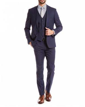 Navy Business Suit with Striped Shirt