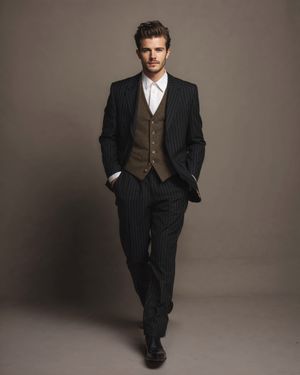 Pinstripe Suit with Brown Waistcoat