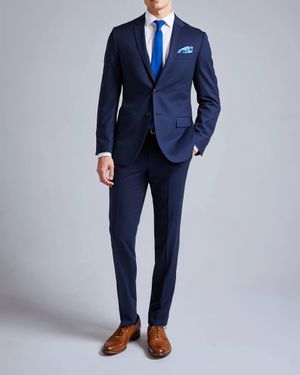Navy Suit with White Shirt and Bright Blue Tie