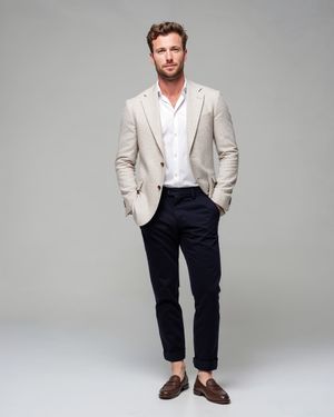 Blazer with White Shirt and Navy Trousers