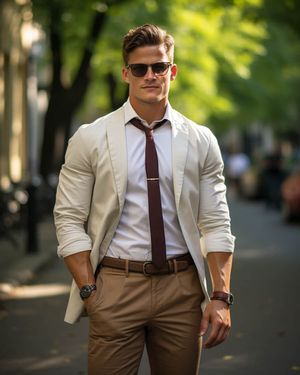 white-blazer-brown-pants