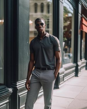 Black Polo Shirt with with Black Micropattern Pants