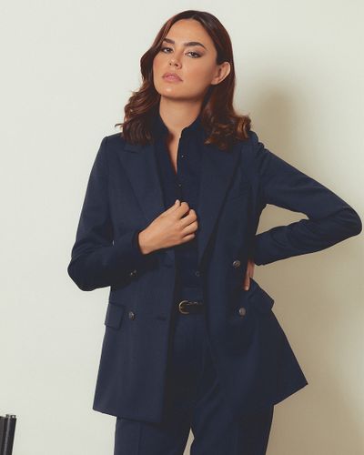 Navy Blue Double Breasted Pantsuit with Blue Floral Shirt