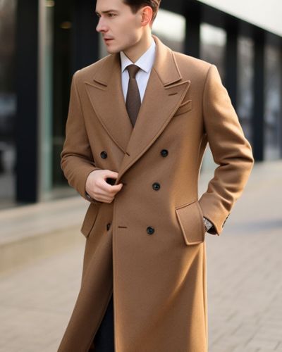 Brown Long Double Breasted Overcoat