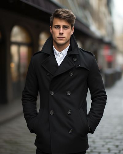 Blue Wool Pea Coat with White Shirt