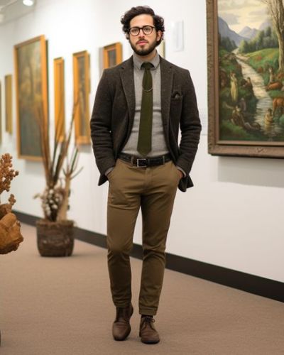 Tweed-Jacke mit Chinos für die Kunstgalerie