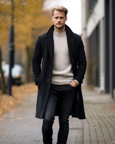Wool Overcoat with Knit Sweater