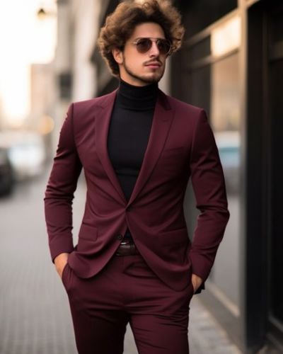 Burgundy Suit with Black Turtleneck