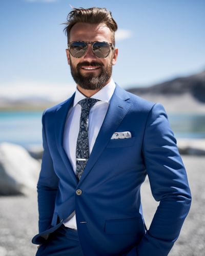 Blue Suit with Sunglasses Chic Outfit
