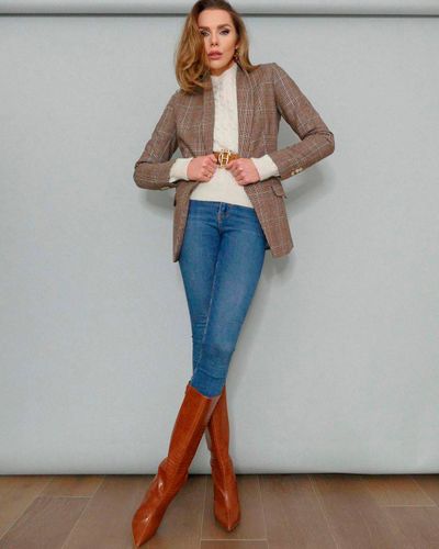 jalea balsa fregar Blazer de tweed con jeans y botas altas | Sumissura