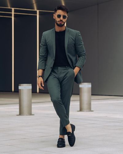 Modern Forest Green Suit with Black Tee
