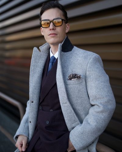 Overcoat and Sunglasses business outfit
