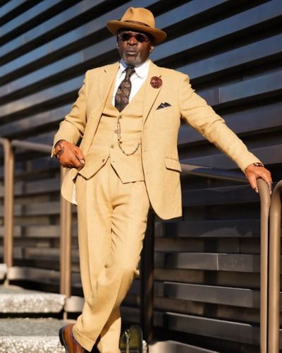 Camel Three-Piece Suit with Waistcoat 