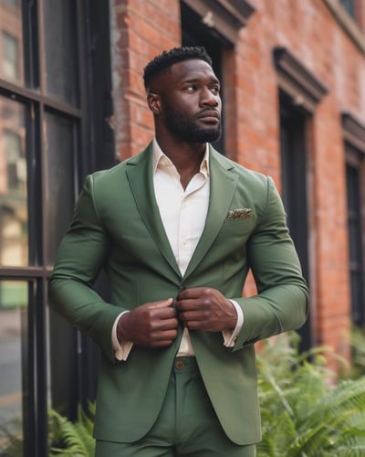 Sage Green Suit with White Shirt