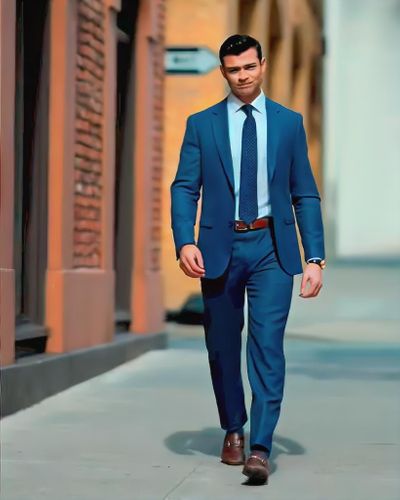 Business suit in blue with blue tie
