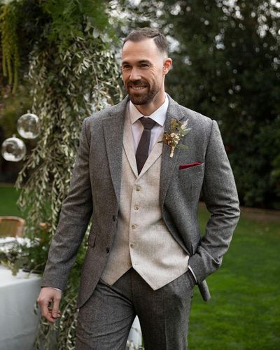Men Grey Tweed Piece Suit Wedding Suit, Men Dinner Suits, Groom Wear, Men  Slim Fit Suit, Grey Wedding Blazer
