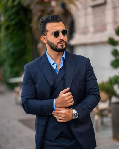 Posh Navy Suit and Blue Shirt Outfit | Hockerty