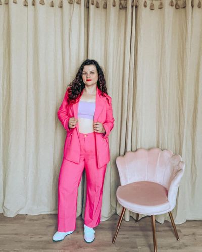 Pink Suit and Crop Top Outfit