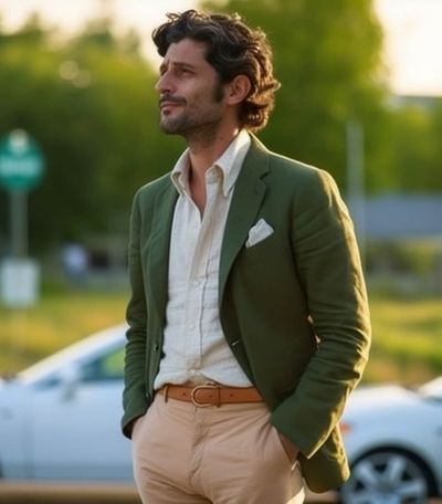 Green Wedding Suit with red tie | Hockerty