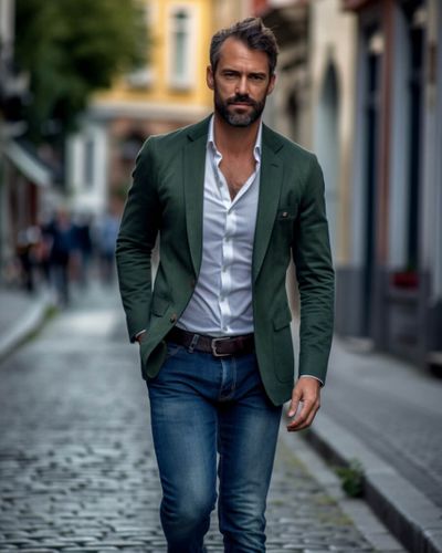 Green Jacket with Jeans