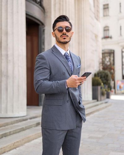 Bespoke gray with striped linen suit, model: 2194 Mario Moyano Collection