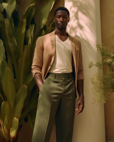 Green Trousers and Brown Jacket Linen Outfit