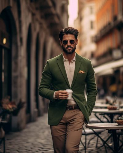 Green Jacket with Brown Chinos