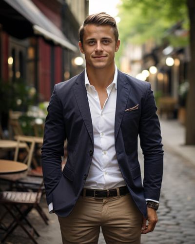 Business Casual Blue Blazer with Brown Pants