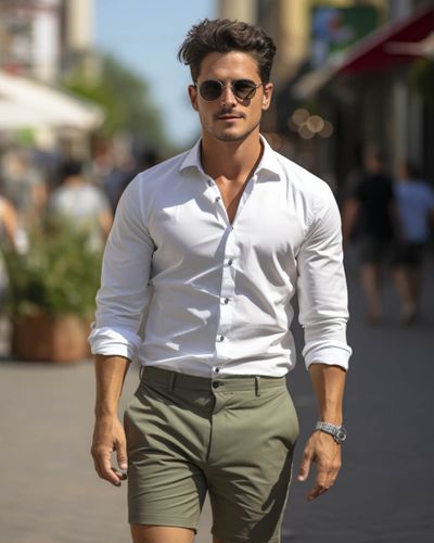 Summer Linen White Shirt with Brown Pants | Hockerty