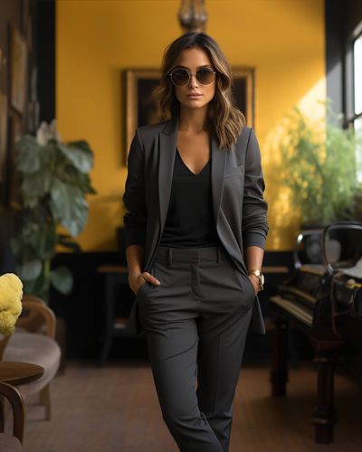 Gray Trouser suit with Black T-Shirt