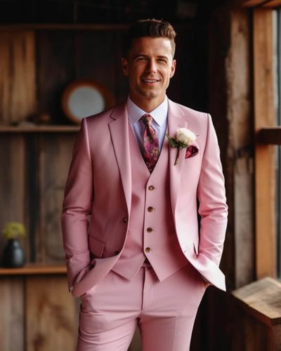 Three Piece Pink Wedding Suit