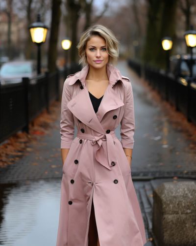 Pink Double-Breasted Trench Coat