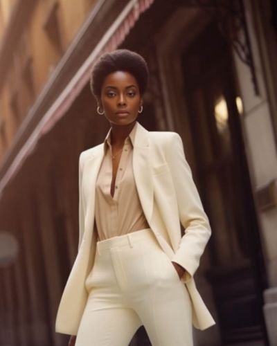 White Trouser suit with Cream Shirt